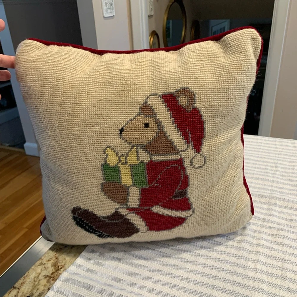 Vintage Needlepoint Christmas pillow